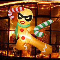 OurWarm 3.5 Ft Christmas Inflatables Outdoor Decor Kungfu Gingerbread Man with Candy Cane Broke Out from Window for Party Decor