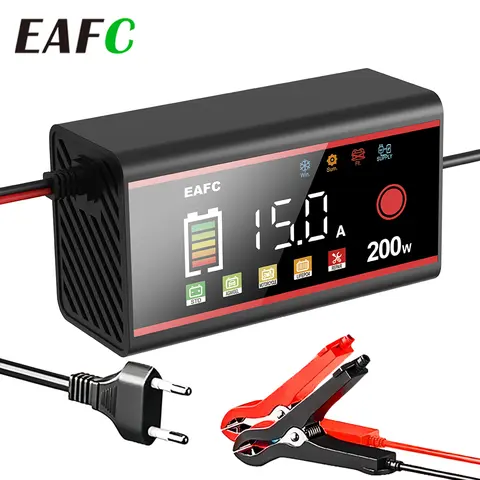 EAFC 200W /100W Car Battery Charger 12V 15A 8A Automatic and Battery Charging Device Lead-acid LiFiPO4,GEL, AGM Battery