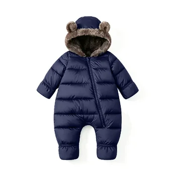 Baby Padded Jumpsuit Jacket Winter Boys Girls Thick Plus Velvet Rompers Kids Fleece Warm Hooded Bodysuits Coat 0-3 Years - Image 3