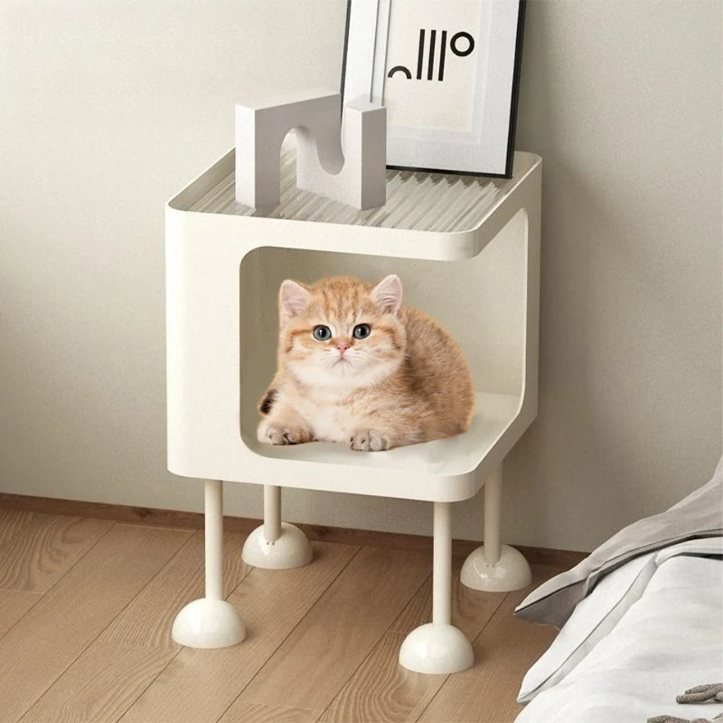 Metal Small-sized Glass Nightstand Desktop Solid Color Square Strong Load-bearing Cat Nest Stereoscopic Base Modern Furniture