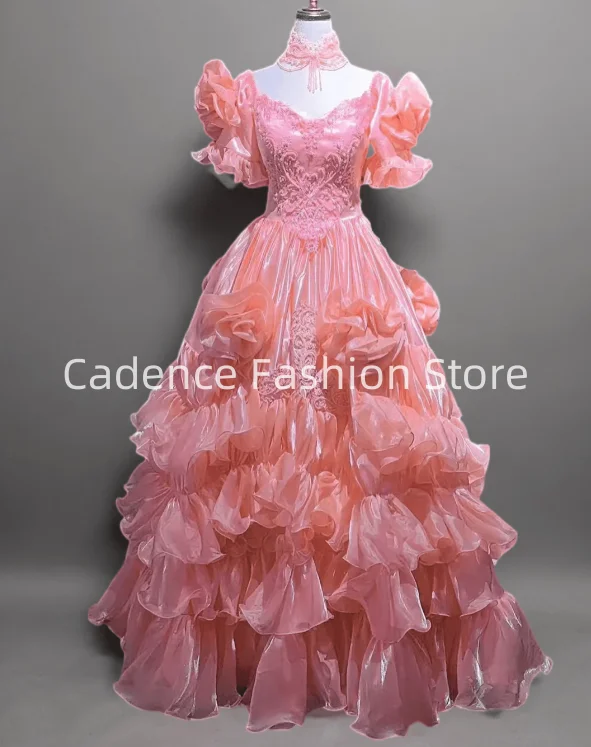 Розовые атласные винтажные антикварные викторианские платья трапециевидной формы с короткими рукавами по индивидуальному заказу, свадебные платья, свадебные платья с рюшами