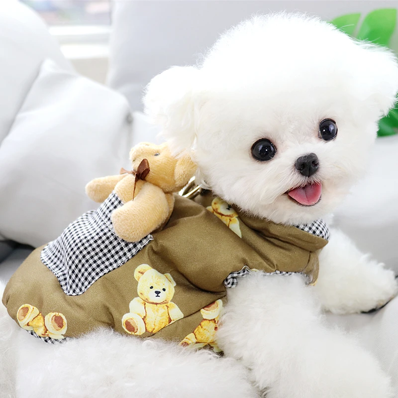 Winter Pet Cotton Coat Bichon Warm Coat Small Dog Cartoon Down Jacket Thick Cotton Jacket Dog Clothes With Tow Buckle