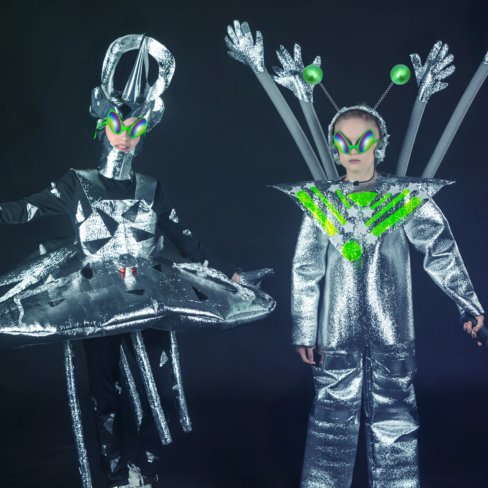 1 Juego de gafas de sol con diadema, disfraz de Cosplay para mujer, accesorios de fiesta espacial marciano, Boppers verdes de Union Jack