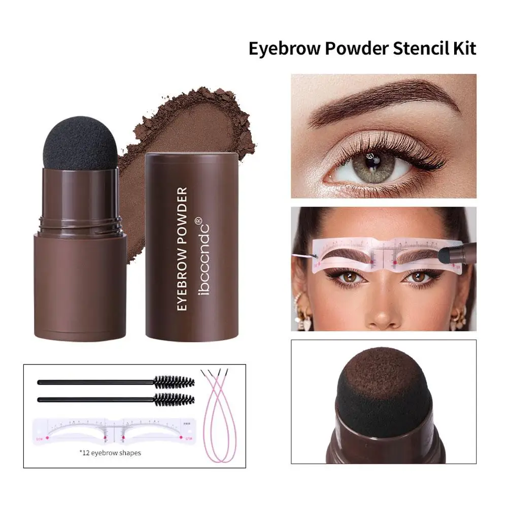 Eyebrow Stamp Waterproof Long Lasting Natural Eyebrow Powder Stamp Shaping Kit Eye Brows Stencil Face Shadow Makeup