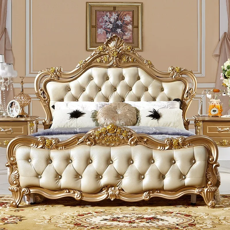 European Royal Home king Size Solid Bed Wood Furniture Set Luxury Bedroom Sets