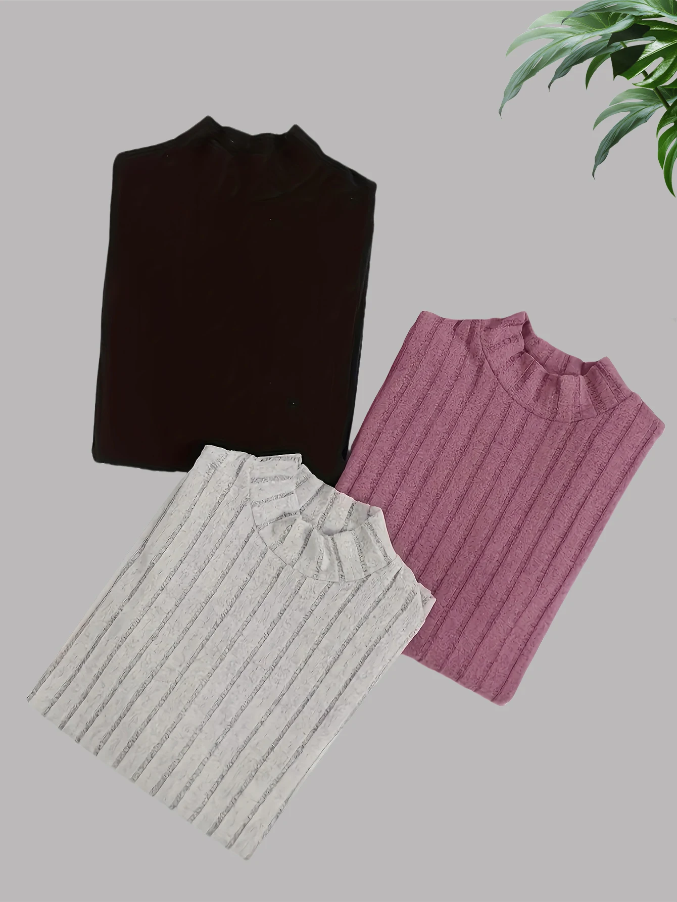 

New fashionable round-neck warm women's large-sized long-sleeved T-shirt set of three pieces