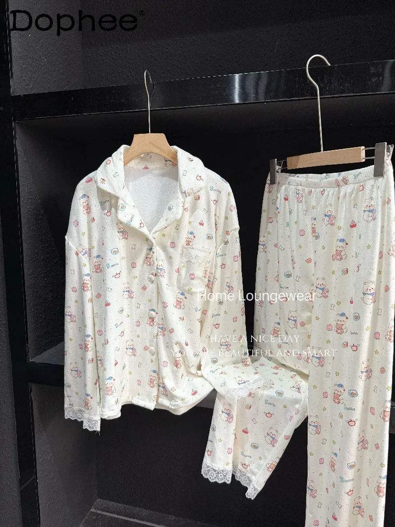 

Новинка 2023 года, тонкие бархатные пижамы в японском стиле с длинными рукавами для женщин, осень-зима, милая, милая, мягкая, повседневная, удобная домашняя одежда