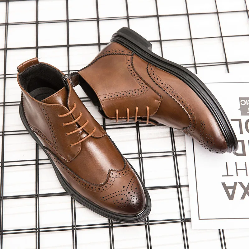 

Men's trendy business high-top leather shoes, ankle boots, formal wear, plus-size men's shoes, retro trendy shoes, leather shoes