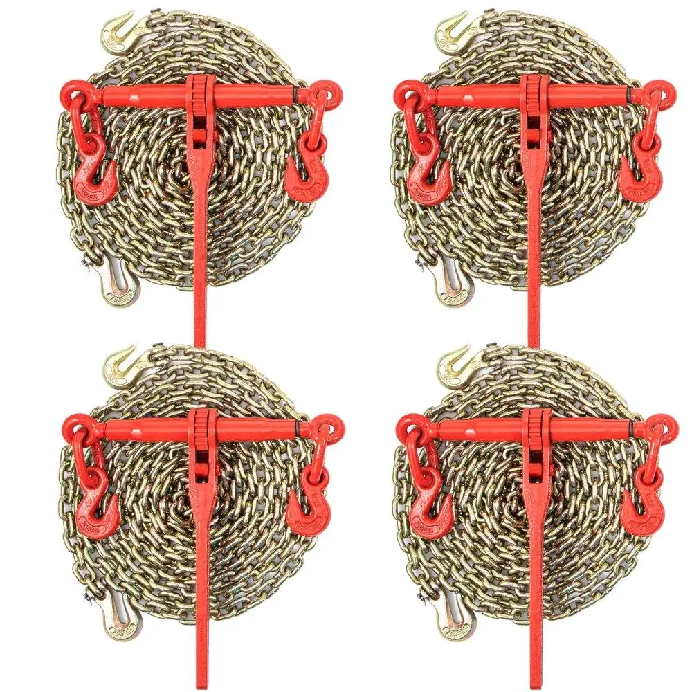 

Heavy Duty Chain Load Binder 5 16 Tie Down Kit 6600LBS Two Grab Hooks Four Ratchet Binders Four 21 Grade 80 Chains Transport