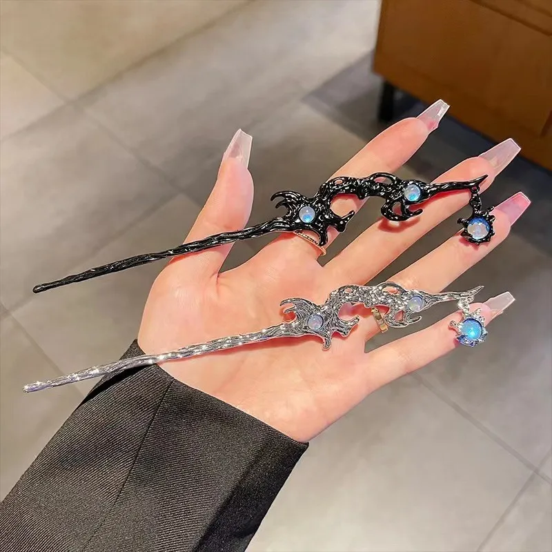 Bastões de cabelo de pedra da lua vintage estilo chinês simples pauzinho de cabelo grampos de cabelo grampos de cabelo femininos joias acessórios para cabelo