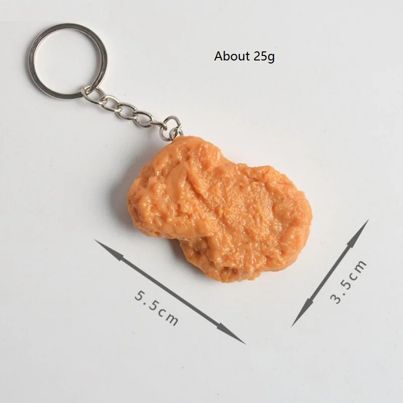 Simulation Fried Chicken Nugget Food Keychain Realistic Fake Chicken Hamburger Chips Bread Key Chain Bag Pendant Keyring
