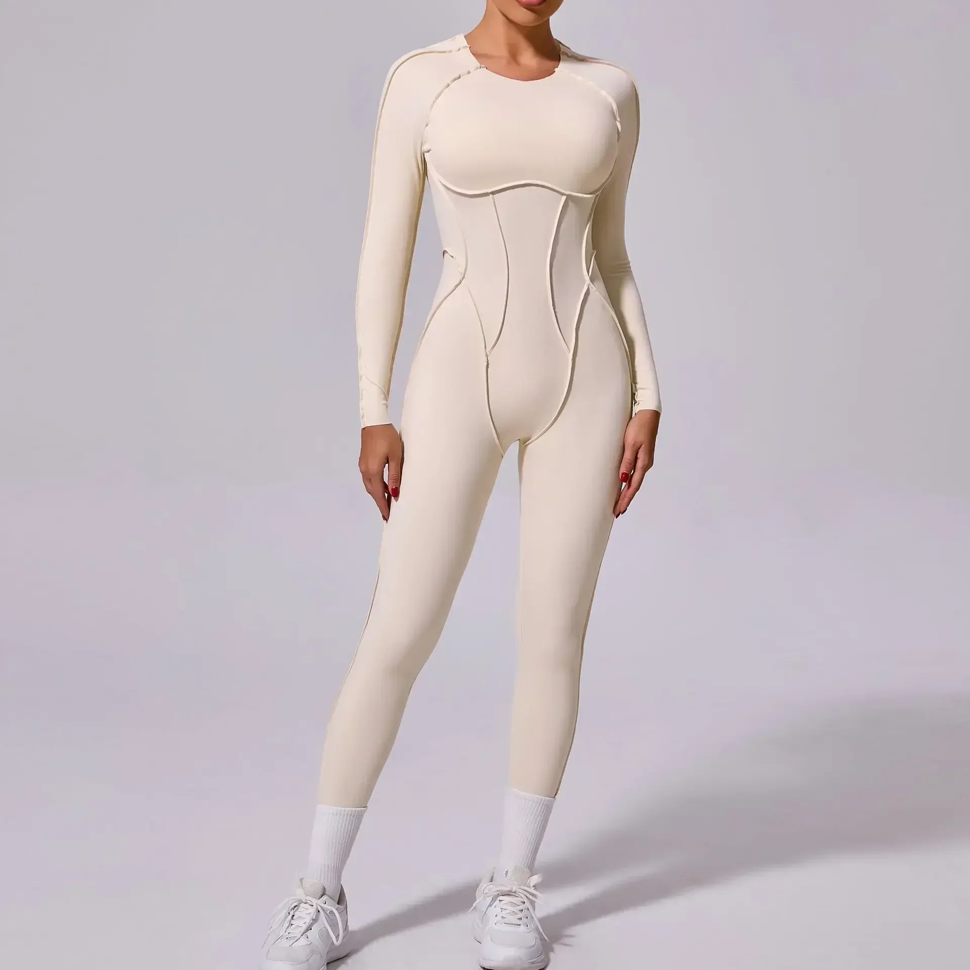 Seamless Yoga Jumpsuits Sports Fitness Hip-lifting One-piece Backless Long-sleeved Workout Gym Leggings Tracksuits for Women