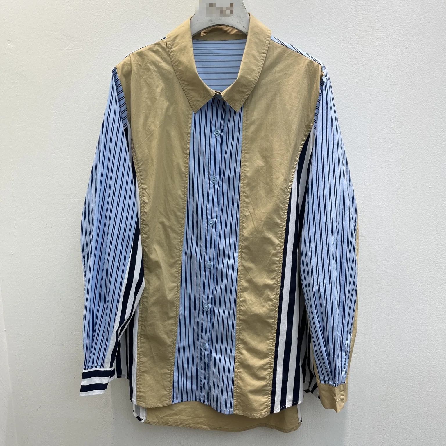 

SuperAen Casual Contrasting Color Striped Splicing Shirt Women's Loose Korean Irregular Shirt