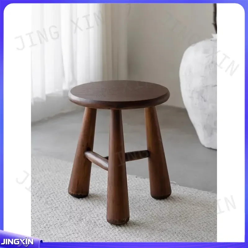 custom for Solid Wood Round Stool French Style Thick Legs Retro Small Low Stool Creative Living Room Shoe Change Bench Home