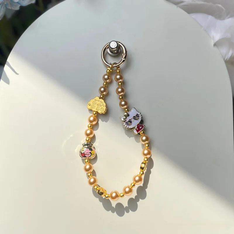 

Luxury lucky KT Cat-themed fortune-bringing phone chain pendant, short creative money bring bag hand strap keychain