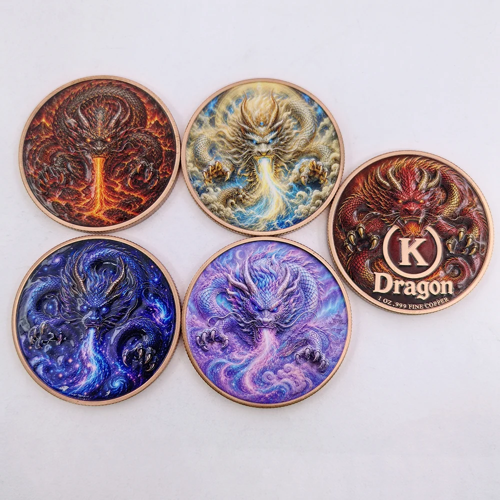 1 OZ .999 Fine Copper Oriental Dragon Commemorative Medal Fire Ice Cosmic Cloud Chinese Myth Beast Metal Collectible Coin Gift