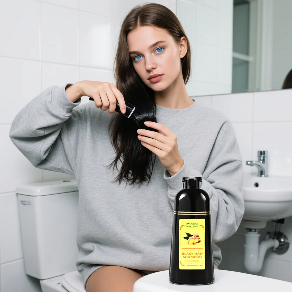 

Natural ginger king hair dye shampoo easy to use harmless long lasting black hair herb anti-white hair Free Shipping