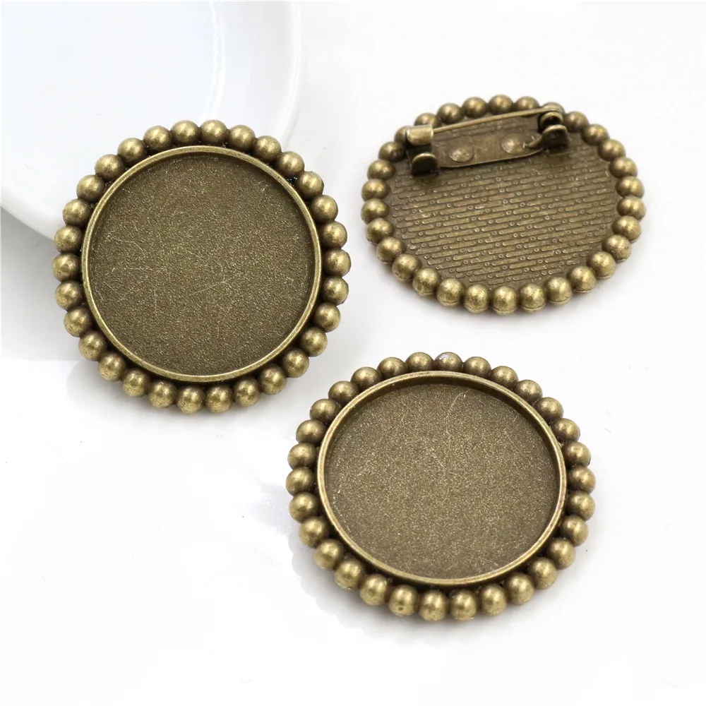 New Fashion 5pcs 25mm Inner Size Antique Silver Plated Bronze Black Brooch Sweet Style Cabochon Base Setting