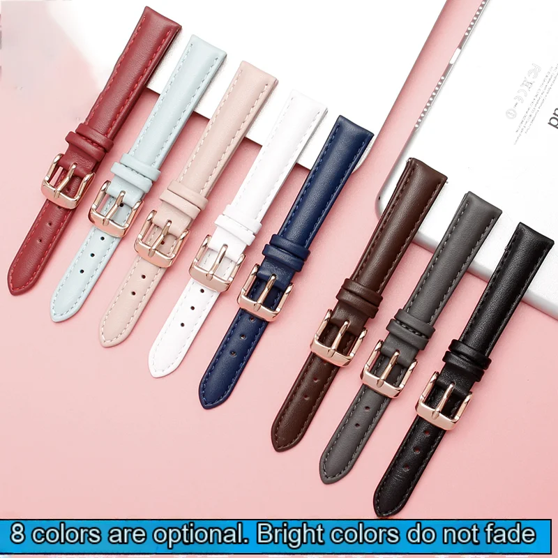 Dames Effen Leren Band 12Mm 14Mm 15Mm 16Mm 18Mm 20Mm Voor Casio Fossil Tissot Armani Folli Follie Grijs Roze Blauw Wit Bruin