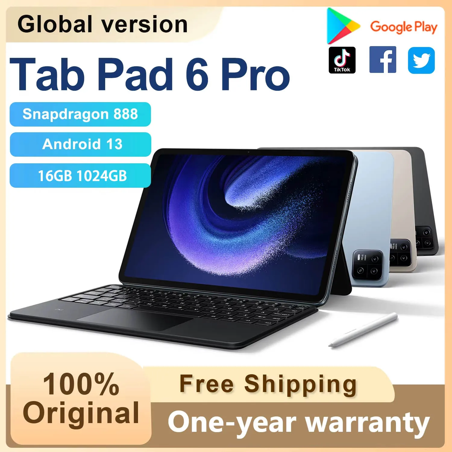 

2024 Original Global Version Pad 6 Pro Tablette Android 13 Snapdragon 888 Octa Core Tablet PC 16GB 1TB 11inch Tablets Mi PC