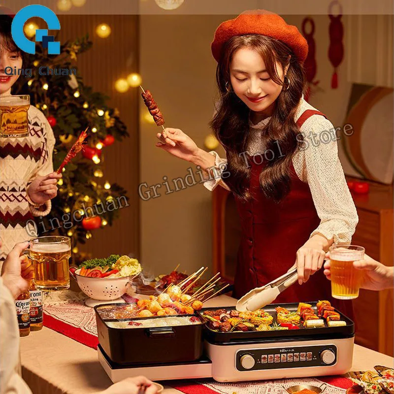 

Foldable Grilling Pot Barbecue Hot Pot Household 4L Electric Barbecue Pot Multifunctional Electric Grilling Plate 2100W