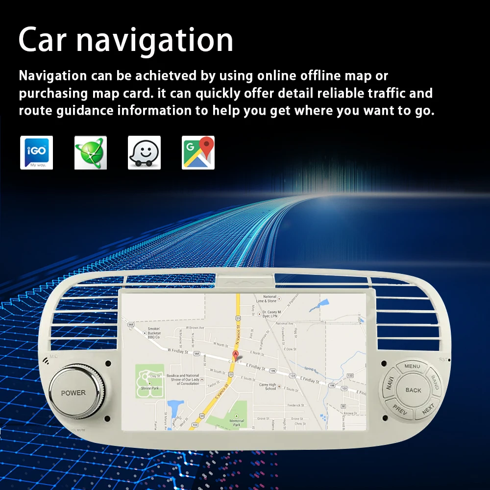 LELV 7 inch Android Auto Car Radio For Fiat 500 2007-2015 Android 13 Carplay GPS Navigation Multimedia Player White Black