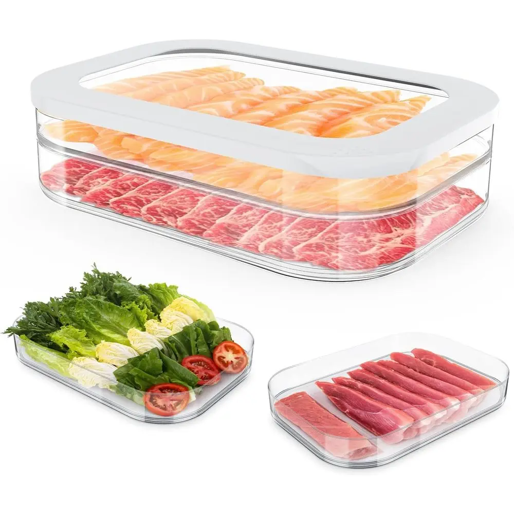 

Штабелируемый контейнер для мяса гастрономов с дренажной канавкой и силиконовой крышкой, прозрачные контейнеры для хранения в холодильнике для обеда, мяса, холодный
