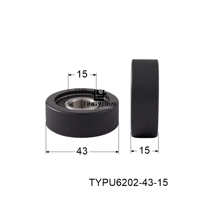 

Polyurethane Roller TYPU6202-43-15mm Flat Type ID15 OD43 TPU 1pcs Black Wheel Roller Pulley With 304 Screws Guide Wheel