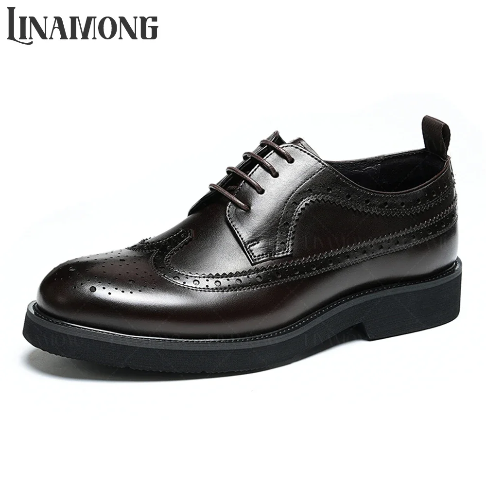 

Vintage Carved Leather Shoes Designer Style Business Casual Shoes Elegant Round Toe Lace up Derby Shoes Thick Sole Cowhide Shoes
