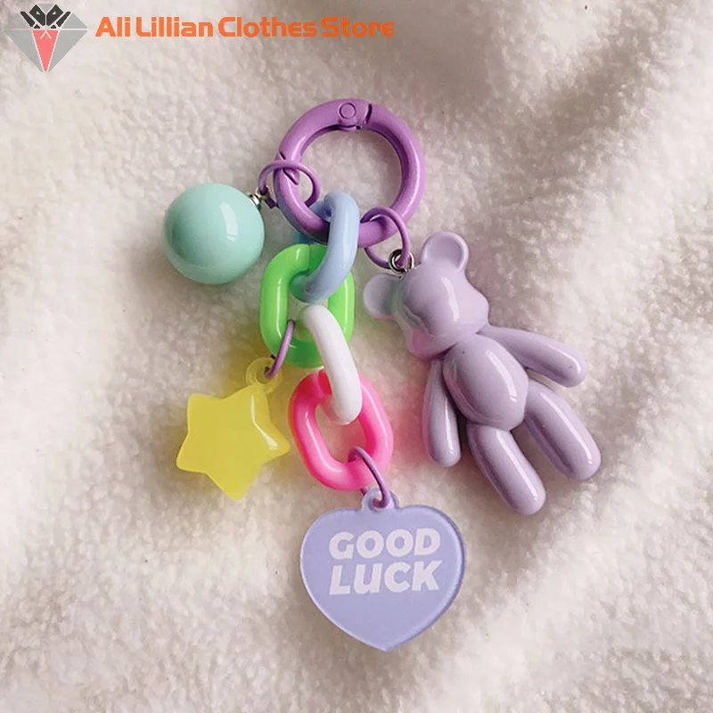 Creative Cute Bear Keychain Colorful Bear Bag Decoration Accessories For Women Girls Fashion Earphone Protective Case Pendant image 6