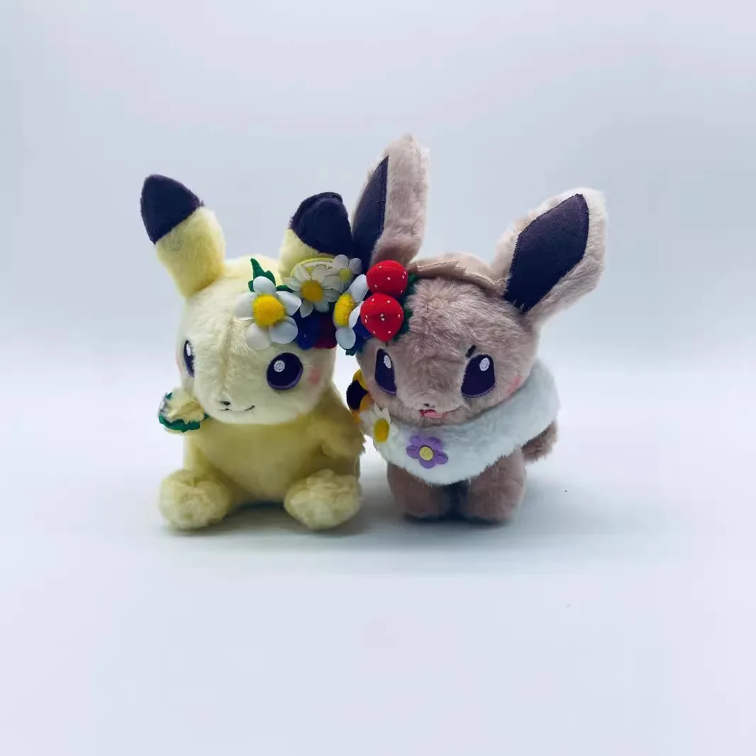 Limited Stock •Japanese Pichu Eevee Spring Festival Easter Wreath Wear Flower  Doll Children Birthday Gifts Holiday for Friends