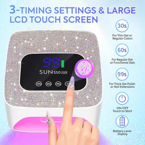 Imagen 2 del producto DianaBeauty 180W recargable UV LED lámpara de uñas 57 LEDS lámpara de secado de esmalte de Gel inalámbrica para herramientas de salón profesionales de manicura