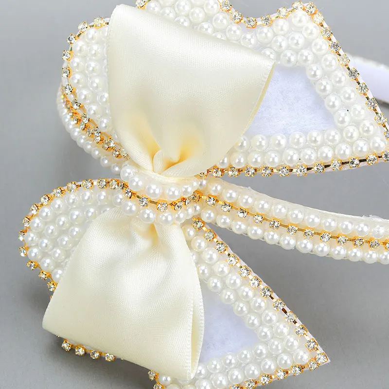 Elegant Pearl Butterfly Hairbands Fashion Rhinestone Bow Headband Ribbon Hair Hoop Headwear Girls Hair Accessories