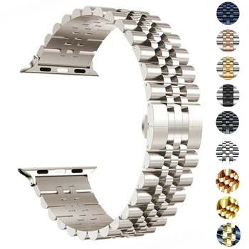 애플 워치용 메탈 스틸 스트랩, 울트라 밴드, 49mm, 40mm, 44mm, 38mm, 42mm, 교체 팔찌, 아이워치 시리즈 9, 8, 7, 6, SE 54, 45mm, 41mm