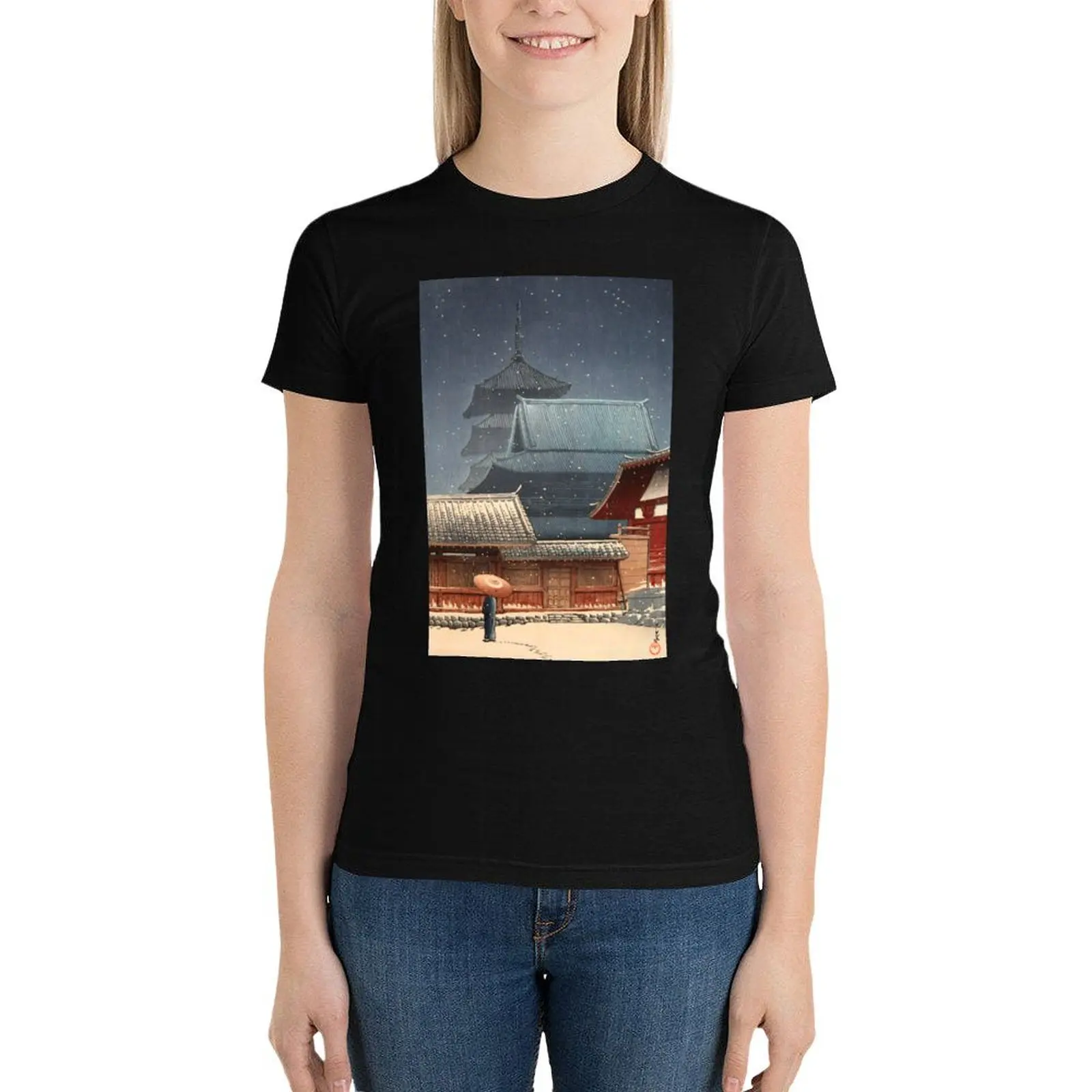 Kawase Hasui - Tennoji temple in Osaka T-Shirt Aesthetic clothing female tops aesthetic clothes korean Women's clothes