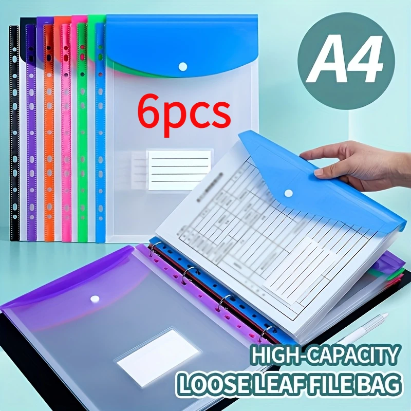 

6 A4 large-capacity loose-leaf file bags, practical file storage bags, suitable for school and work storage