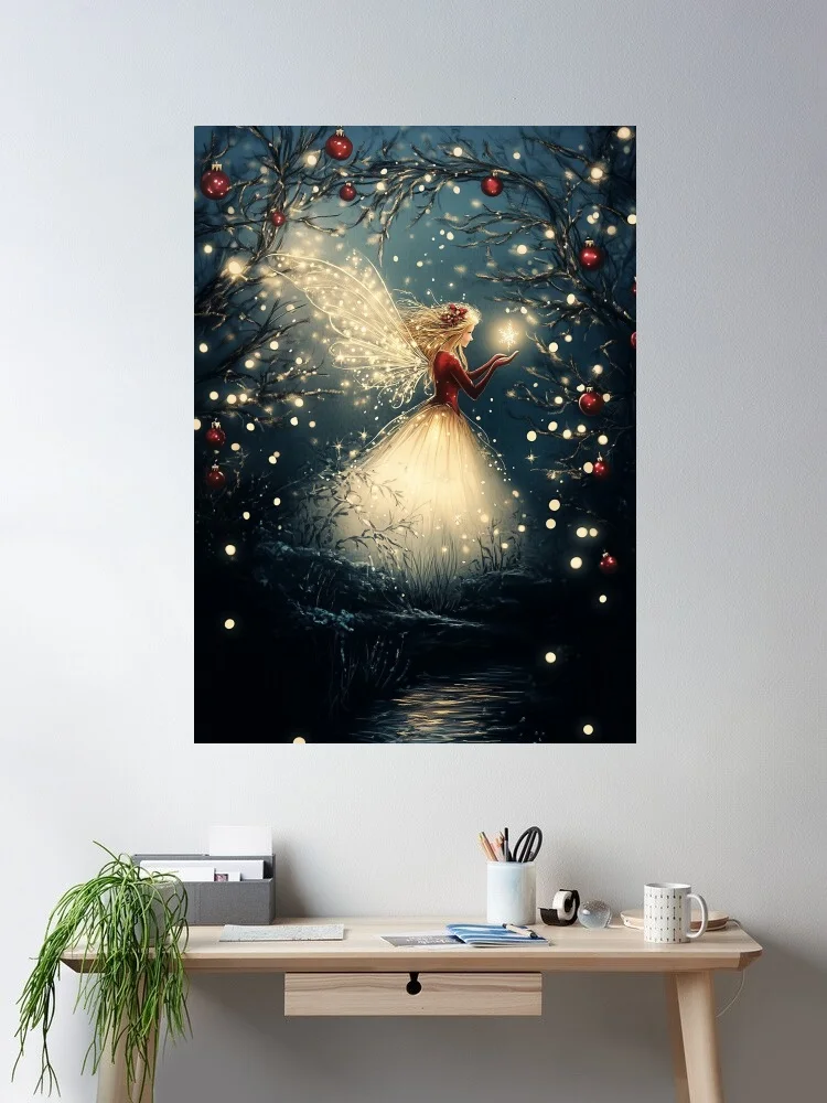 

Magical Forest Fairy Festive Decorations Fantasy Festive Canvas POSTER ,Home Decor Wall art painting