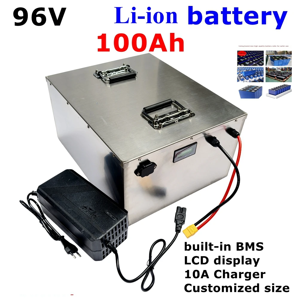 

waterproof 96v 100Ah lithium ion Rechargeable battery li ion for Excavatorvehicle RV AGV Forklift boat inverter + 10A Charger