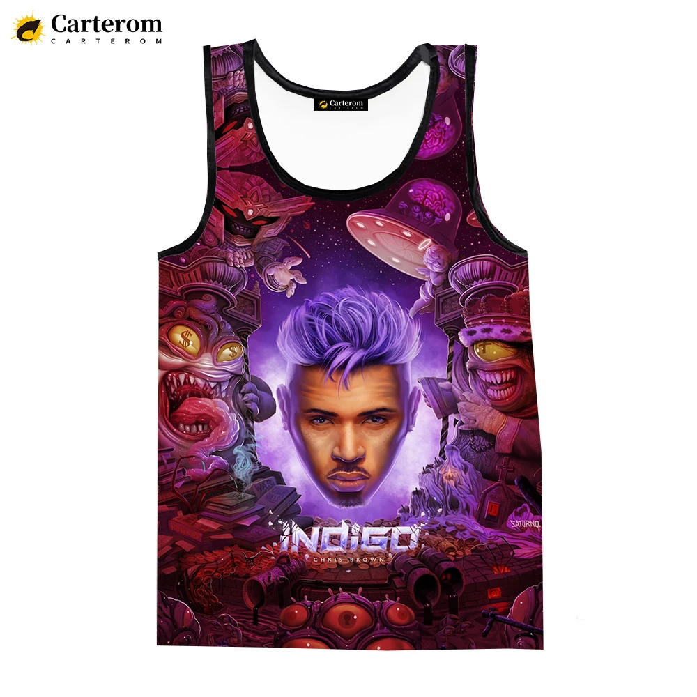 Chris Brown 3D Print Tank Tops Hip Hop Rapper Harajuku Vest Sleeveless Shirts Men Women Streetwear Quick-drying T-shirt