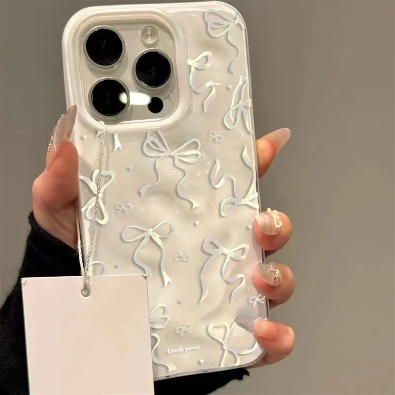 White Red Bow Pattern Phone Case For iPhone 11 12 13 14 15 16 17 Pro Max 16 Plus 17Air 13 Shockproof Silicone Bumper Cases Cover