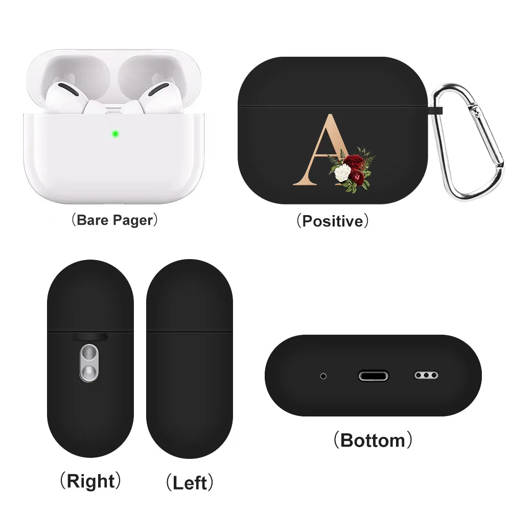 

2022 Earphone Case For Airpods Pro 2 Case 26 Letters Name Black Cover Airpods 3 Gen Air Pods 2 1 Bluetooth Headphone Accessories