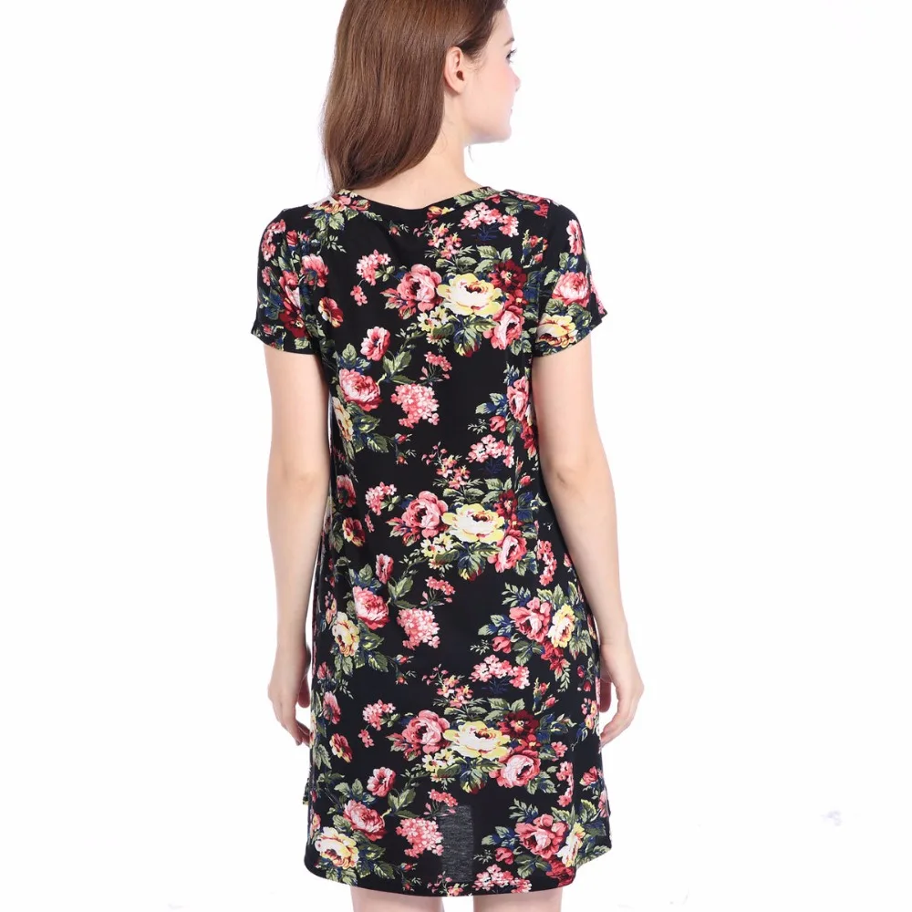 Robe ample à imprimé Floral pour femmes, manches courtes, col rond, tenue de soirée décontractée, ample