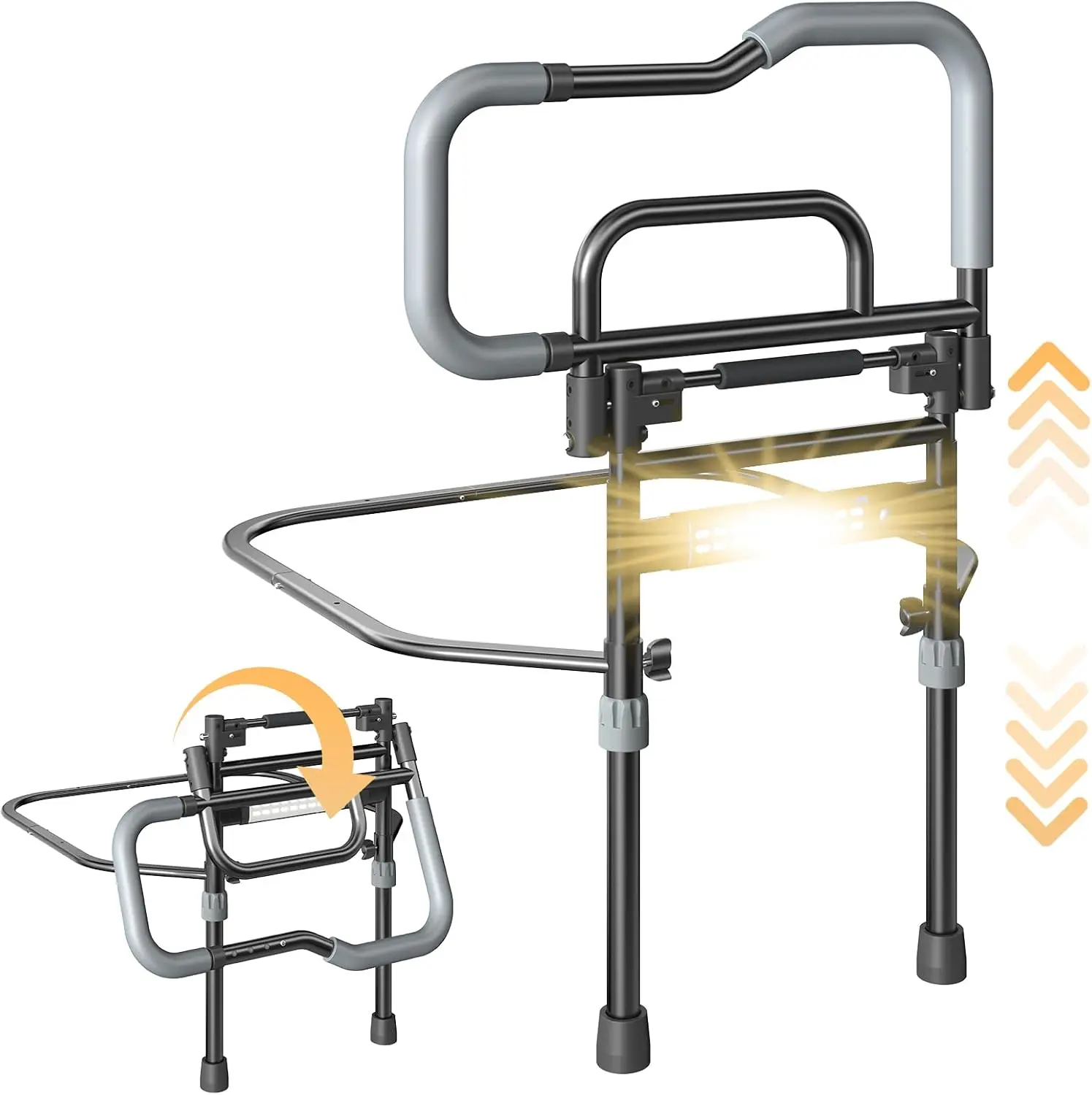 Bed Rails for Elderly Adults Safety, Foldable Bed Assist Rails for Seniors with Sensor Light & Storage Pocket Adjustable Height