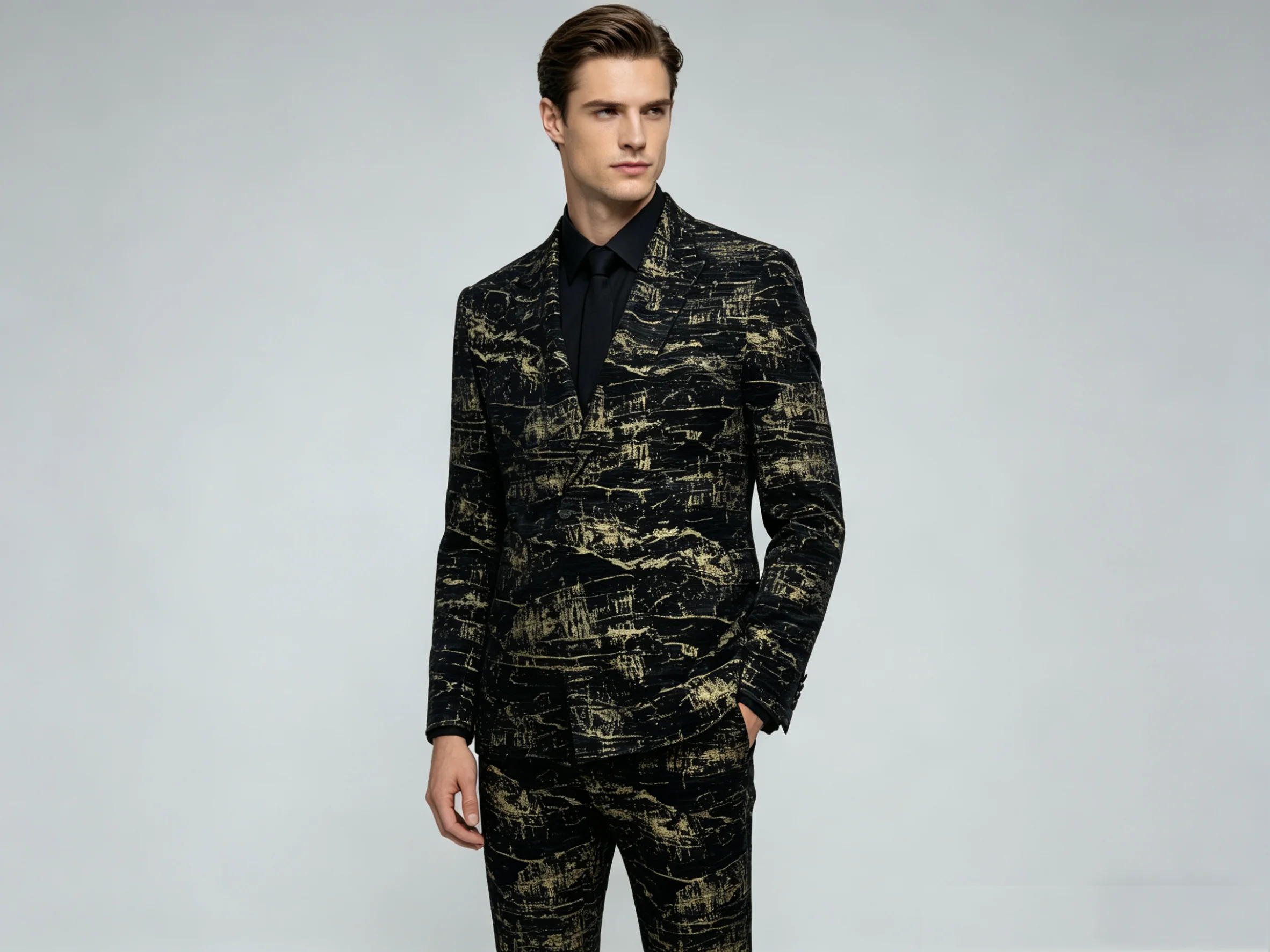 

Fashion Black Men Suit Set 2 Pcs Blazer+Pants Cotton Prom Wedding Tuxedos Coat Customized Formal Office Groom Jacket
