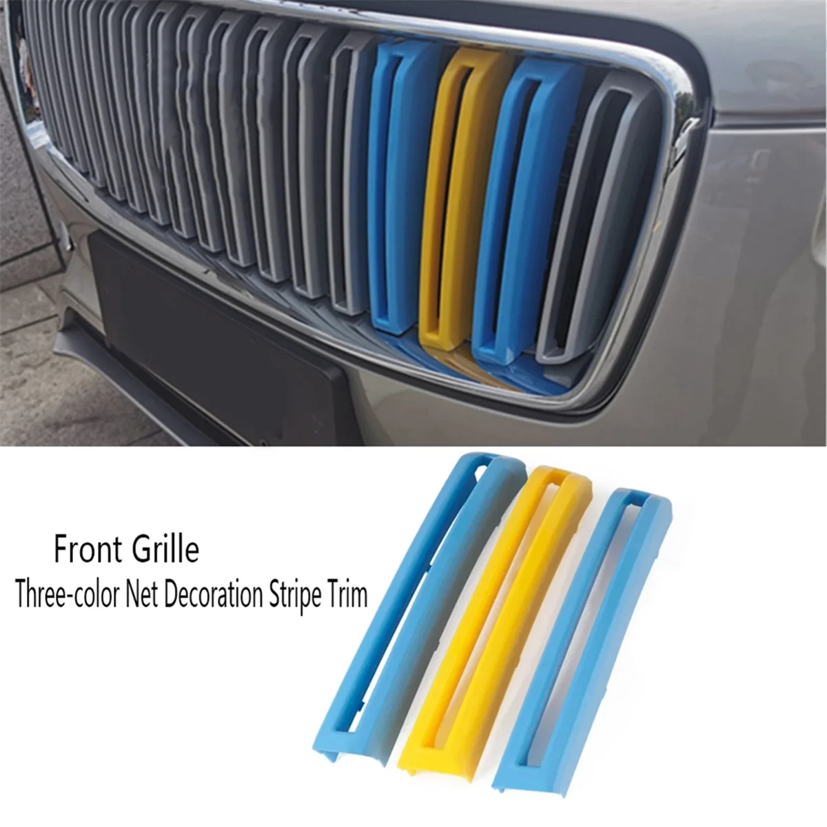 Front Grille Three-Color Net Decoration Stripe Network Stickers Center Grille Cover Trim for Volvo XC90 2015-2019 A