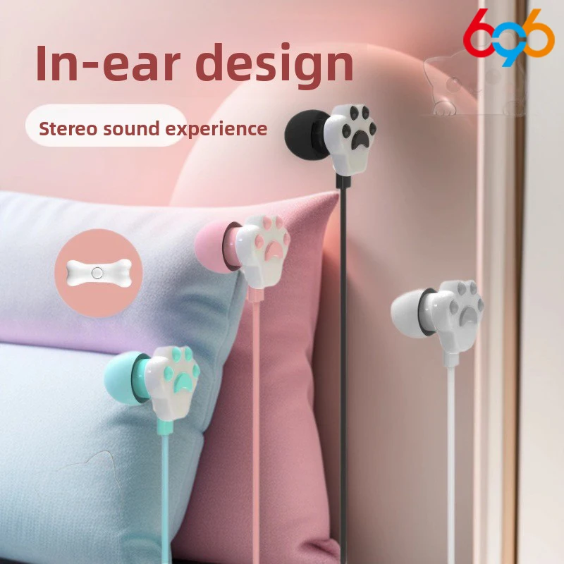 In-ear Headphone With Mic Gaming Stereo Headset Comfortable For Long-term Wear Cute Cartoon Cat Claw Wired Earphones For Girls