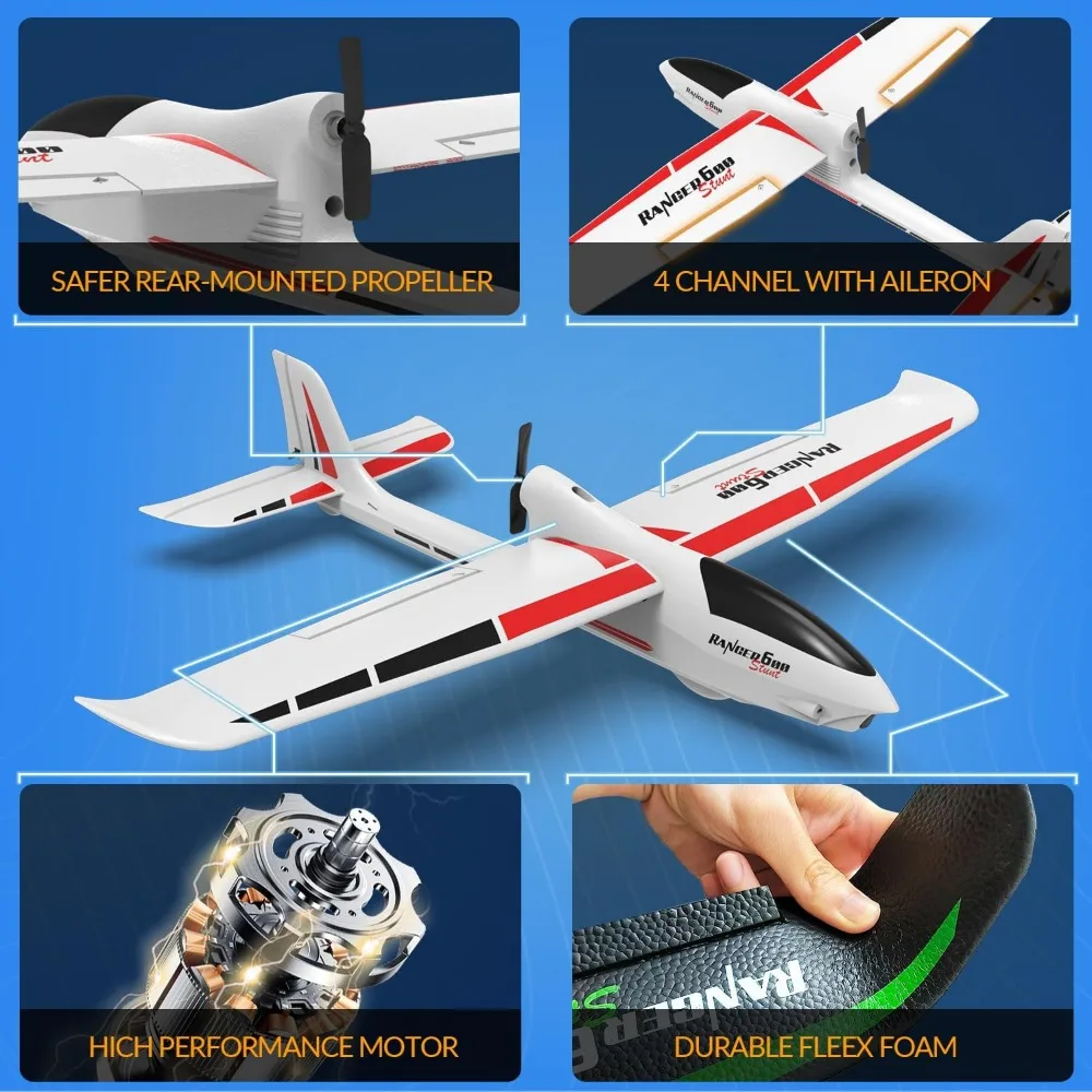 Avión planeador con control remoto de 4 canales: modelo acrobático Ranger600 con giroscopio de 6 ejes, 3 modos de vuelo y radio de 2,4 GHz para una fácil apertura