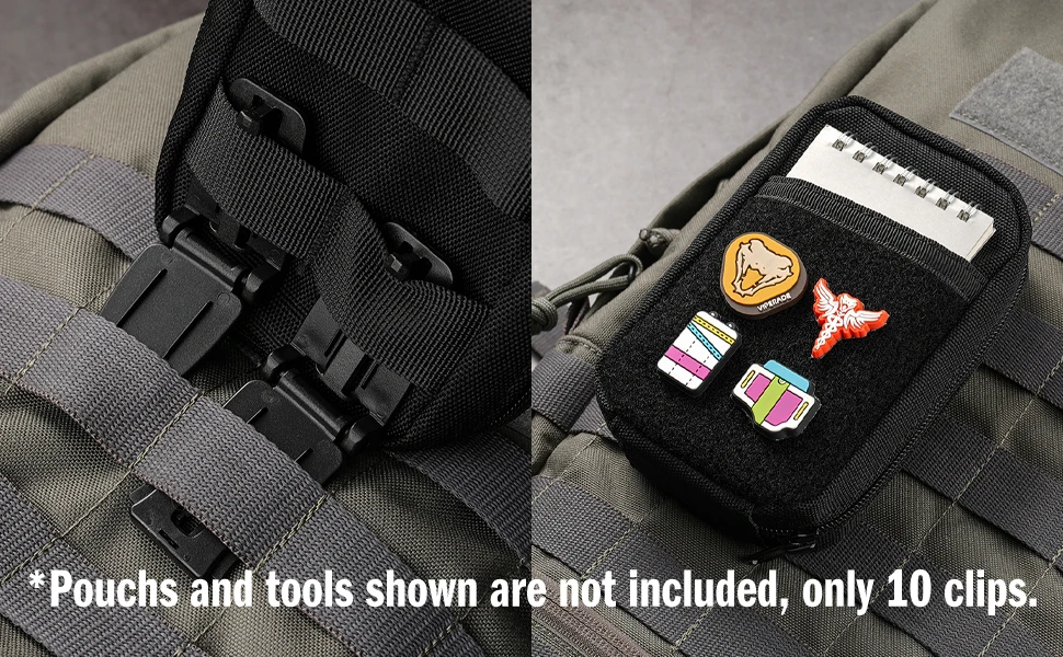 10 Stück MOLLE Clip Taktisches Molle Strap Management Tool Web Dominator Schnalle Gurtband Verbindungsaufsatz für Rucksacktasche ﻿ – Detail 1