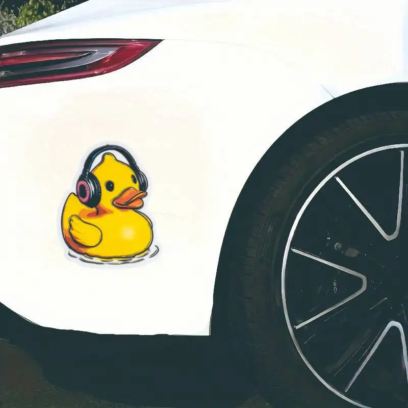 

1 шт., милая желтая утка с наушниками, стильный декор, самоклеящаяся для автомобиля, ноутбука, телефона, создание настройки