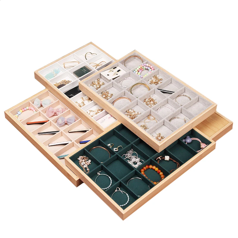 18-roosters bamboe sieraden display lade ring oorbel ketting armband hanger kralen organisator opbergvak voor lade